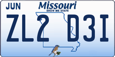 MO license plate ZL2D3I