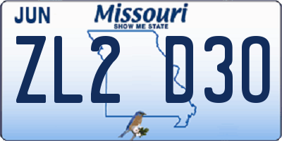 MO license plate ZL2D3O