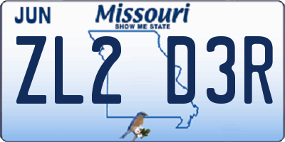 MO license plate ZL2D3R