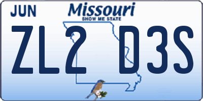 MO license plate ZL2D3S