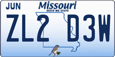 MO license plate ZL2D3W