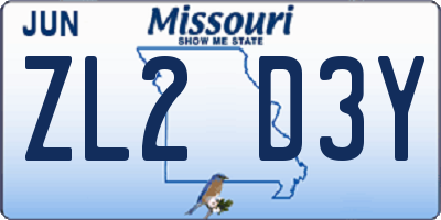 MO license plate ZL2D3Y