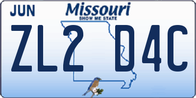 MO license plate ZL2D4C