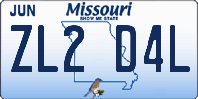 MO license plate ZL2D4L