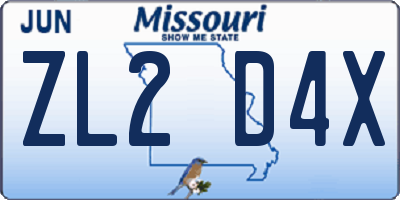 MO license plate ZL2D4X