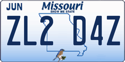 MO license plate ZL2D4Z