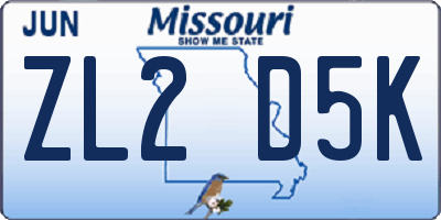 MO license plate ZL2D5K