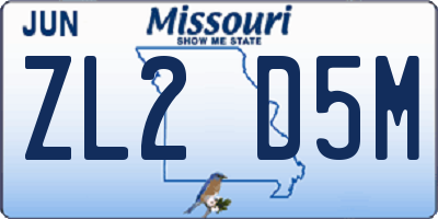 MO license plate ZL2D5M
