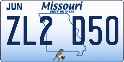MO license plate ZL2D5O