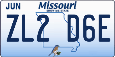 MO license plate ZL2D6E
