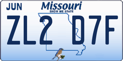 MO license plate ZL2D7F