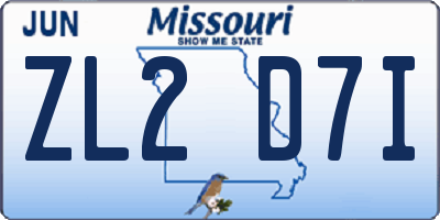 MO license plate ZL2D7I