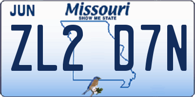 MO license plate ZL2D7N