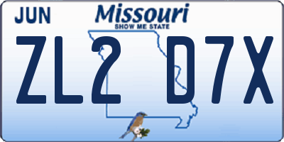 MO license plate ZL2D7X