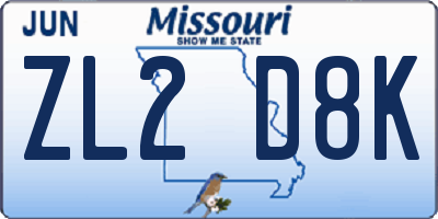 MO license plate ZL2D8K