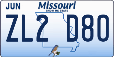MO license plate ZL2D8O