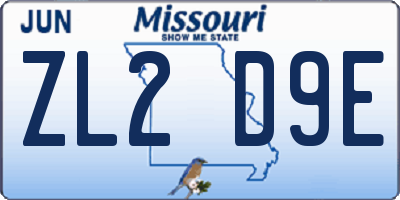MO license plate ZL2D9E