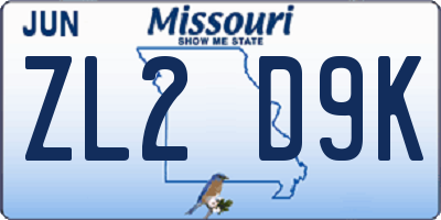 MO license plate ZL2D9K