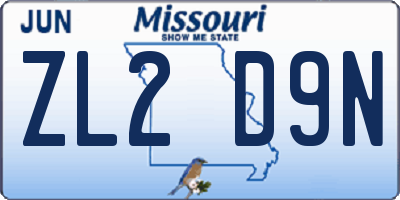 MO license plate ZL2D9N