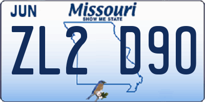 MO license plate ZL2D9O