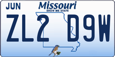 MO license plate ZL2D9W