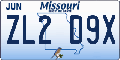 MO license plate ZL2D9X