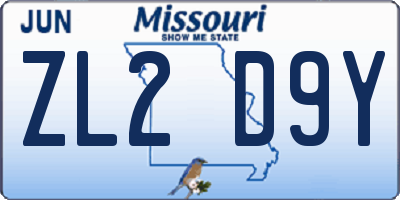 MO license plate ZL2D9Y