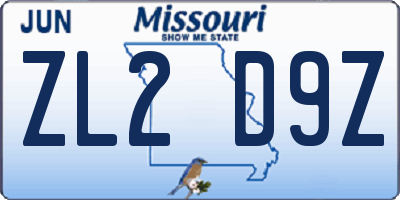 MO license plate ZL2D9Z