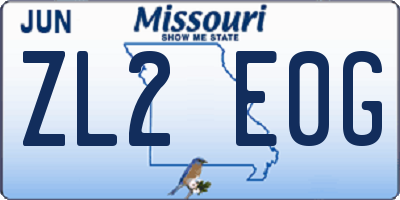 MO license plate ZL2E0G