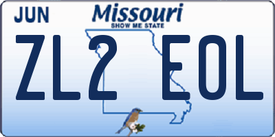 MO license plate ZL2E0L
