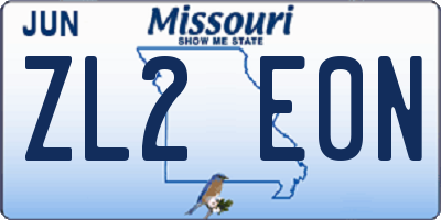 MO license plate ZL2E0N