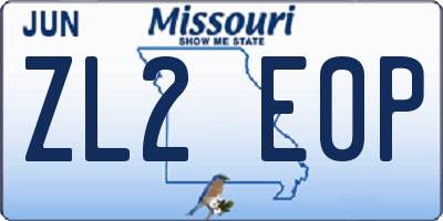 MO license plate ZL2E0P