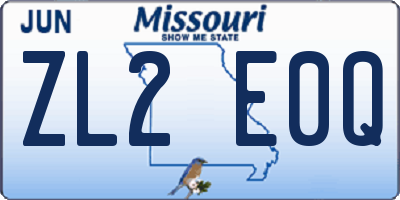 MO license plate ZL2E0Q