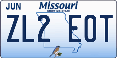 MO license plate ZL2E0T