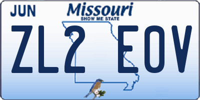MO license plate ZL2E0V