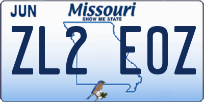 MO license plate ZL2E0Z