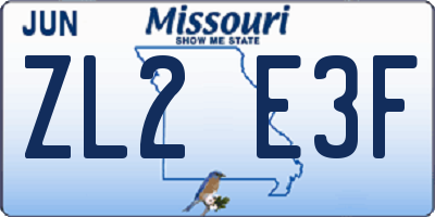 MO license plate ZL2E3F