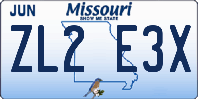 MO license plate ZL2E3X