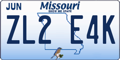 MO license plate ZL2E4K