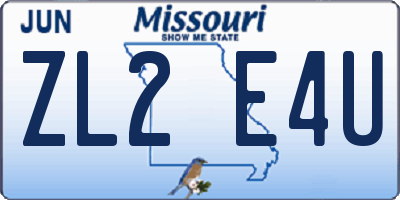 MO license plate ZL2E4U