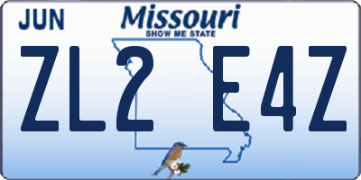 MO license plate ZL2E4Z