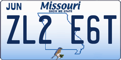 MO license plate ZL2E6T