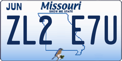 MO license plate ZL2E7U