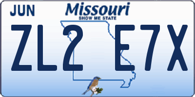 MO license plate ZL2E7X