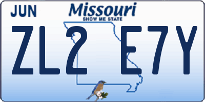 MO license plate ZL2E7Y