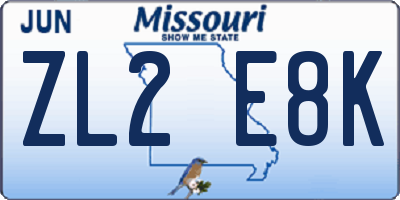 MO license plate ZL2E8K