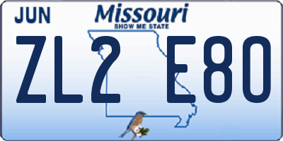 MO license plate ZL2E8O