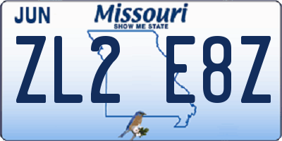 MO license plate ZL2E8Z
