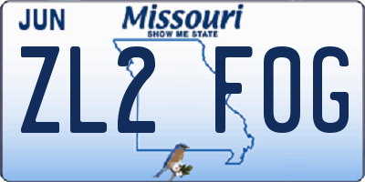 MO license plate ZL2F0G
