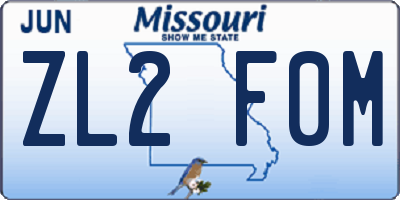 MO license plate ZL2F0M